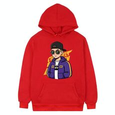 Felpa con cappuccio in pile stampato hipster, stampa su richiesta, taglia: XXXL (rosso)