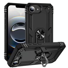 Per iPhone 16e Custodia per telefono ibrida in TPU antiurto con supporto (nero)