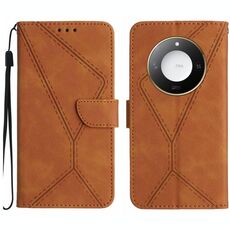 Custodia per telefono in pelle goffrata con cuciture intelligenti per Honor X9c (marrone)