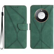 Custodia per telefono in pelle goffrata con cuciture intelligenti per Honor X9c (verde)