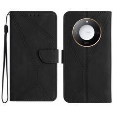 Custodia per telefono in pelle goffrata con cuciture intelligenti per Honor X9c (nera)