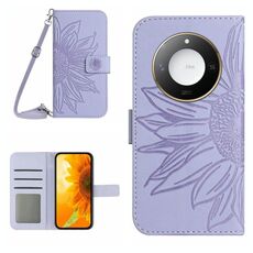 Custodia per telefono in pelle con motivo a fiore di sole Smart Skin Feel For Honor X9c con cordino (viola)