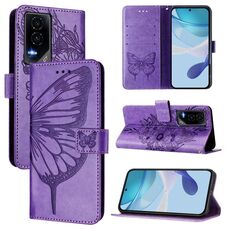 Custodia per telefono in pelle con motivo a farfalla in rilievo per Honor GT (viola)