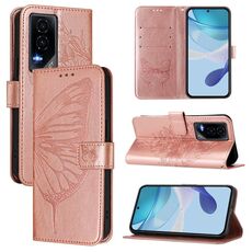 Custodia per telefono in pelle con motivo a farfalla in rilievo per Honor GT (oro rosa)