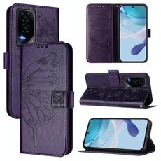 Custodia per telefono in pelle con motivo a farfalla in rilievo per Honor GT (viola scuro)
