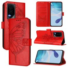 Custodia per telefono in pelle con motivo a farfalla in rilievo per Honor GT (rosso)