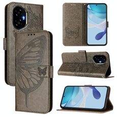 Custodia in pelle con motivo a farfalla in rilievo per Honor 300 (grigio)