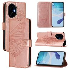 Custodia in pelle con motivo a farfalla in rilievo per Honor 300 (oro rosa)