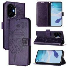 Custodia in pelle con motivo a farfalla in rilievo per Honor 300 (viola scuro)