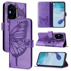 Per Honor 300 Pro / 300 Ultra Custodia in pelle con motivo a farfalla in rilievo (viola)
