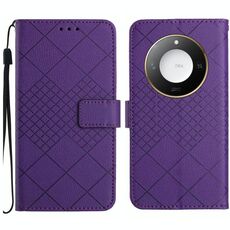 Custodia per telefono in pelle con texture a griglia rombica intelligente per Honor X9c (viola)