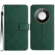 Custodia per telefono in pelle con trama a griglia rombica intelligente per Honor X9c (verde)