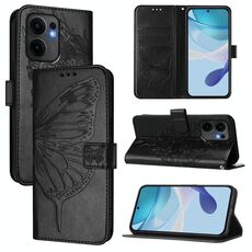 Per OPPO Reno13 F 5G Custodia per telefono in pelle con motivo a farfalla in rilievo globale (nero)