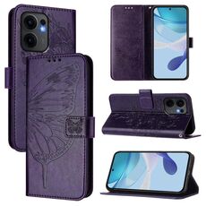Per OPPO Reno13 F 5G Custodia per telefono in pelle con motivo a farfalla in rilievo globale (viola scuro)