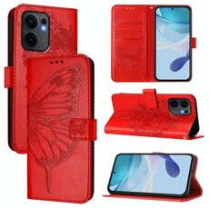 Per OPPO Reno13 F 5G Custodia per telefono in pelle con motivo a farfalla in rilievo globale (rosso)