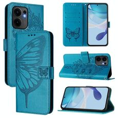 Per OPPO Reno13 F 5G Custodia per telefono in pelle con motivo a farfalla in rilievo globale (blu)
