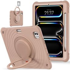 Per iPad Pro 11 2024 Supporto per maniglia girevole Custodia per tablet ibrida in silicone per PC (caffè chiaro)