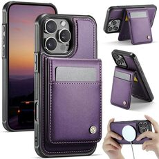 Per iPhone 15 Pro Max JEEHOOD J06 British Style RFID MagSafe Card Bag PU Custodia per telefono (viola)