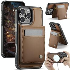Per iPhone 15 Pro Max JEEHOOD J06 British Style RFID MagSafe Card Bag PU Custodia per telefono (marrone)