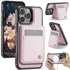 Per iPhone 15 Pro Max JEEHOOD J06 British Style RFID MagSafe Card Bag PU Custodia per telefono (rosa)