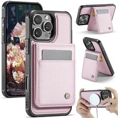 Per iPhone 15 Pro JEEHOOD J06 British Style RFID MagSafe Card Bag PU Custodia per telefono (rosa)