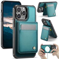 Per iPhone 12 Pro Max JEEHOOD J06 Custodia per telefono in PU con porta carte RFID MagSafe in stile britannico (verde)