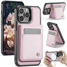 Per iPhone 12 Pro Max JEEHOOD J06 Custodia per telefono in PU con porta carte RFID MagSafe in stile britannico (rosa)