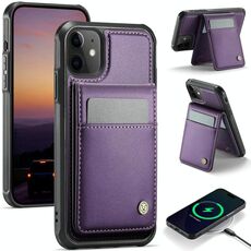 Per iPhone 12 / 12 Pro JEEHOOD J06 Custodia per telefono in PU con porta carte RFID MagSafe in stile britannico (viola)