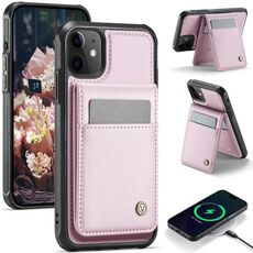 Per iPhone 12 / 12 Pro JEEHOOD J06 Custodia per telefono in PU con porta carte RFID MagSafe in stile britannico (rosa)