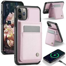 Per iPhone 11 Pro JEEHOOD J06 British Style RFID MagSafe Card Bag PU Custodia per telefono (rosa)