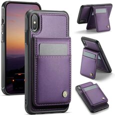 Per iPhone X / XS JEEHOOD J06 British Style RFID MagSafe Card Bag PU Custodia per telefono (viola)