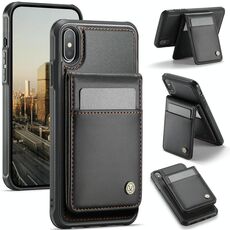 Per iPhone X / XS JEEHOOD J06 British Style RFID MagSafe Card Bag PU Custodia per telefono (nero)