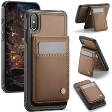 Per iPhone XS Max JEEHOOD J06 British Style RFID MagSafe Card Bag PU Custodia per telefono (marrone)