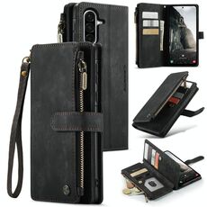 Per Samsung Galaxy A56 CaseMe C30 Custodia per telefono in pelle con cerniera e slot per schede (nero)