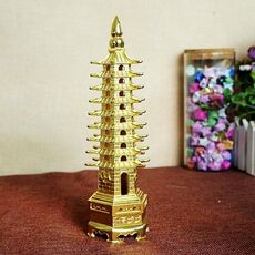 Decorazione modello torre Wenchang in metallo elettroplaccato da 18 cm e 9 piani (lega oro)