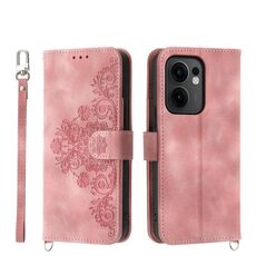 Per OPPO Reno13 F 4G / 5G Custodia in pelle con motivo a fiori in rilievo (rosa)