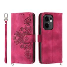 Per OPPO Reno13 F 4G / 5G Custodia in pelle con motivo floreale in rilievo (rosso vino)