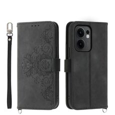 Per OPPO Reno13 F 4G / 5G Custodia in pelle con motivo floreale in rilievo (nero)