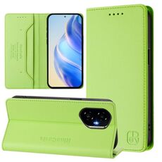 Per Honor 300 RC01 Custodia per telefono in pelle RFID con ventosa magnetica a doppia piegatura (verde erba)