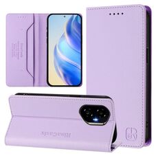Per Honor 300 RC01 Custodia per telefono in pelle RFID con ventosa magnetica a doppia piegatura (viola chiaro)