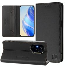 Per Honor 300 Pro / 300 Ultra RC01 Custodia per telefono in pelle RFID con ventosa magnetica a doppia piega (nera)