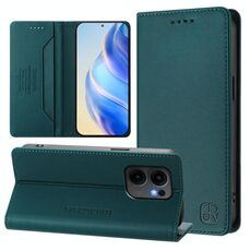 Per OPPO Reno13 F 5G RC01 Custodia per telefono in pelle RFID con ventosa magnetica a doppia piega (verde scuro)