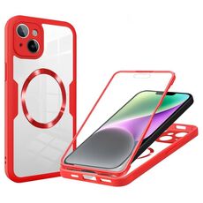 Per iPhone 14 Custodia per telefono MagSafe con texture CD (rosso)
