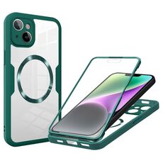 Per iPhone 14 Plus Custodia per telefono MagSafe con texture CD (verde)