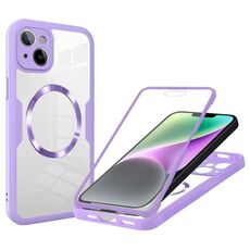 Per iPhone 14 Plus Custodia per telefono MagSafe con texture CD (viola)