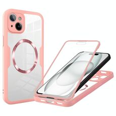 Per iPhone 15 Custodia per telefono MagSafe con texture CD (rosa)