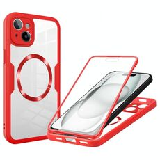 Per iPhone 15 Custodia per telefono MagSafe con texture CD (rosso)