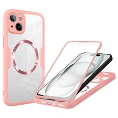 Per iPhone 15 Plus Custodia per telefono MagSafe con texture CD (rosa)