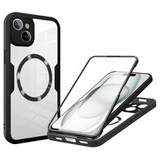 Per iPhone 15 Plus Custodia per telefono MagSafe con texture CD (nero)