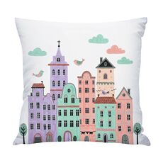 Cuscino per divano con stampa a forma di castello con stampa centrale su richiesta, dimensioni: 35x35 cm (raso lucido)